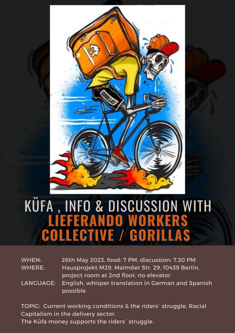 Küfa , Info & discussion with Lieferando Workers collective / Gorillas / Wolt